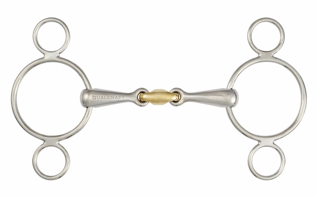 QualCraft English > Gag bit 5" Stainless Steel Two Ring Copper Lozenge Gag Bit