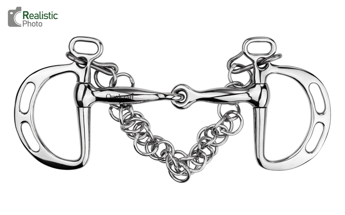 Qualcraft English > Kimberwick 125mm Stainless Steel Uxter Kimberwick Bit, Stainless Steel Snaffle Mouth, 12mm Thickness, w/Hooks & Chain