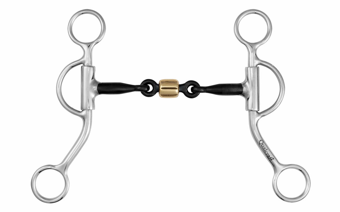 QualCraft Western > Snaffle bit 5" All Around Curb Bit for Horse -
 3-Piece Sweet Iron Snaffle with Copper Roller