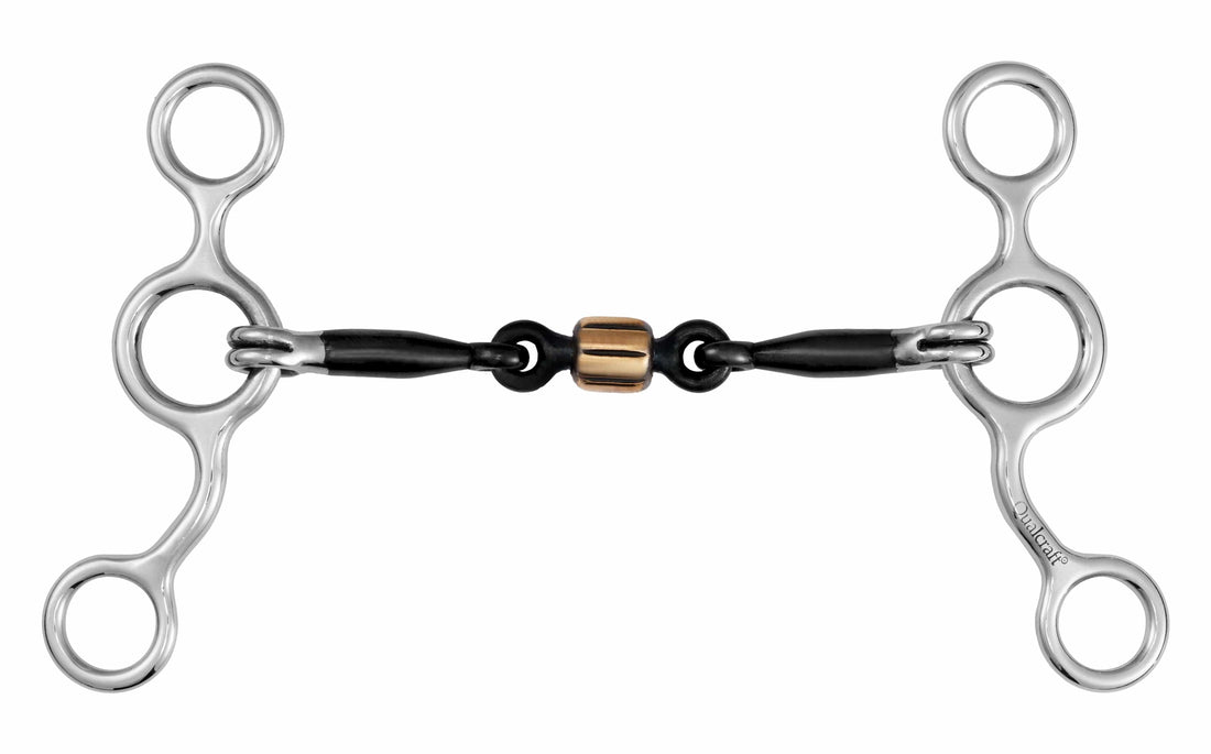 QualCraft Western > Snaffle bit 5" Stainless Steel Junior Cowhorse Snaffle bit with Dogbone Center & copper roller